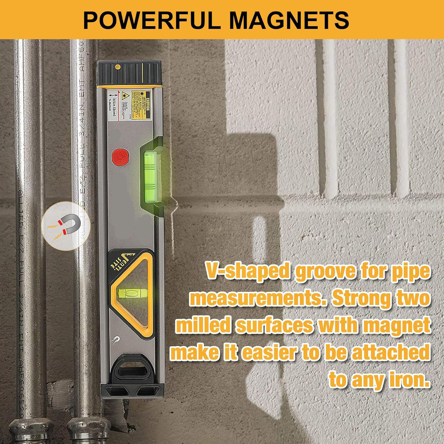 2-in-1 Laser Spirit Level, Magnetic Torpedo Level with LED Light, Alignment Point & Leveling Line - Image 2