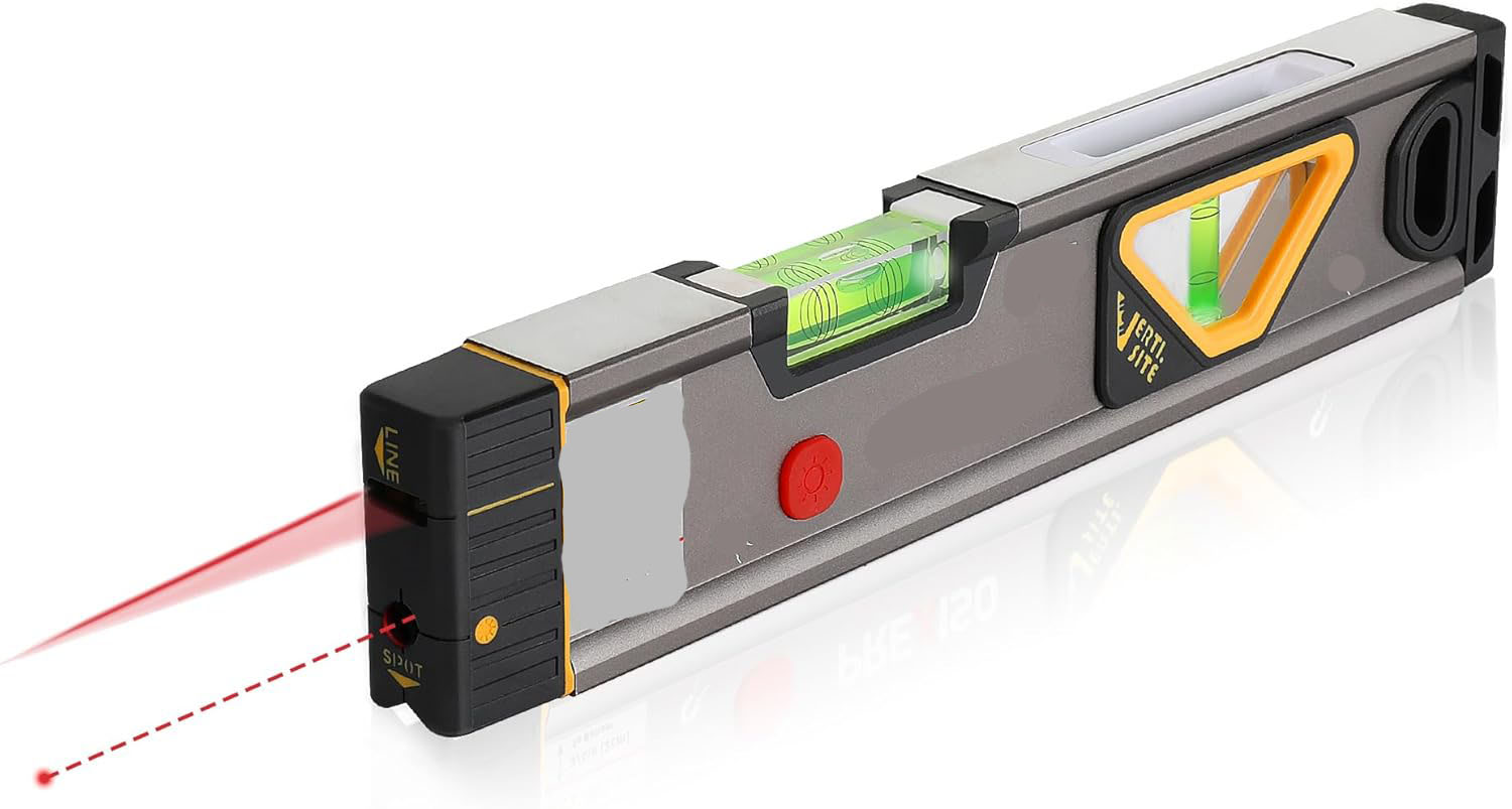 2-in-1 Laser Spirit Level, Magnetic Torpedo Level with LED Light, Alignment Point & Leveling Line