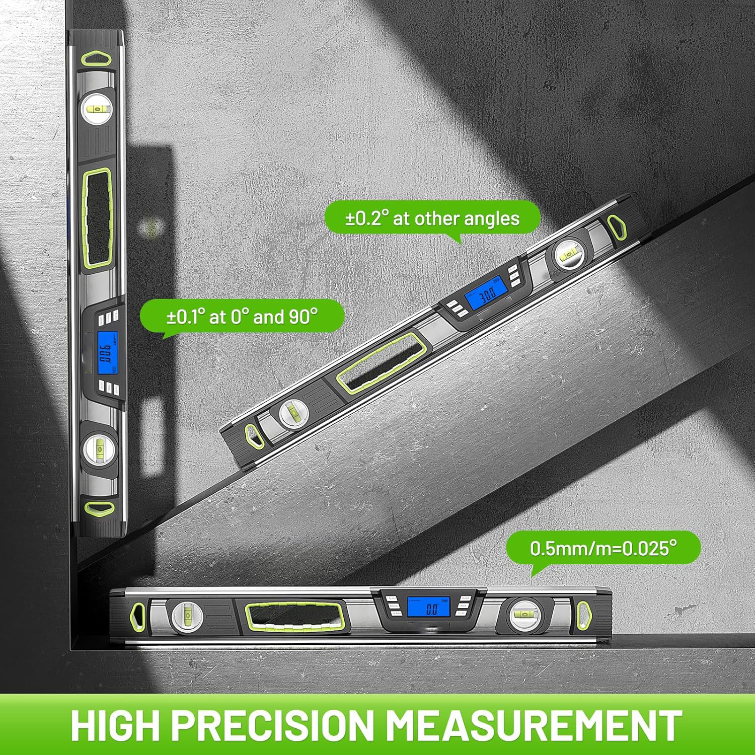 600mm/24-Inch Digital Level with LCD Display, Audible Alerts, IP54 Protection, Magnetic Angle Finder with Carrying Case - Image 3