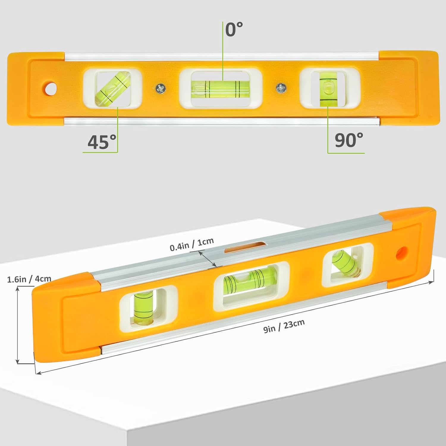 3-Bubble 230mm Shock Proof Torpedo Level, 45°/90°/180° - Image 2